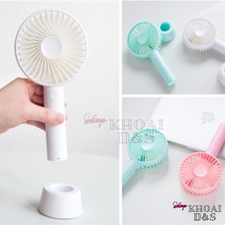 Quạt cầm tay mini có đế để bàn - Quạt cầm tay có 3 cấp độ gió nhanh/chậm siêu mát, cắm sạc USB tiện lợi