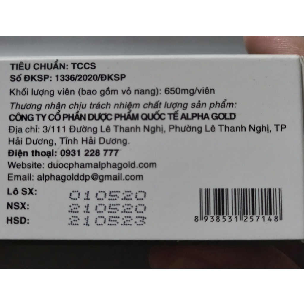 VƯƠNG KHANG GOLD, trinh nữ hoàng cung – xạ đen – náng hoa trắng, hộp 30 viên