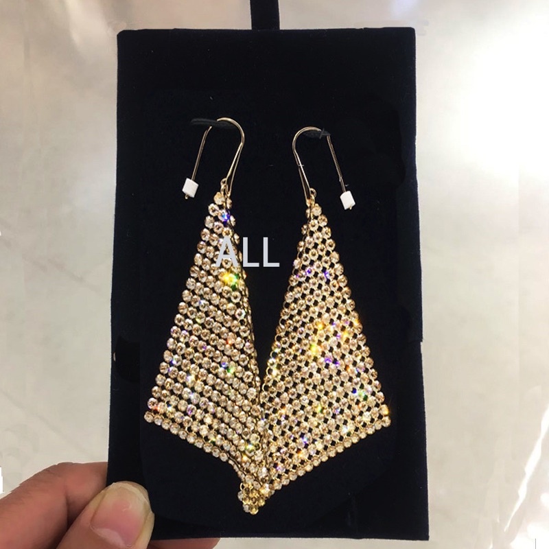 bông tai tam giác đính đá sang chảnh, khuyên tai rũ phong cách hàn quốc