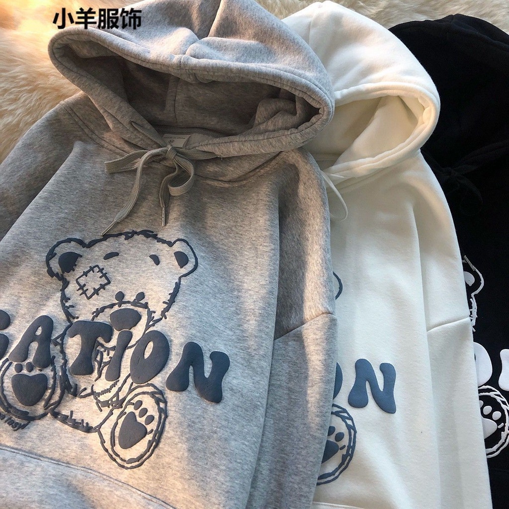 Áo Hoodie Dáng Rộng Bằng Vải Nhung Thời Trang Hong Kong Cổ Điển Dành Cho Nam Nữ