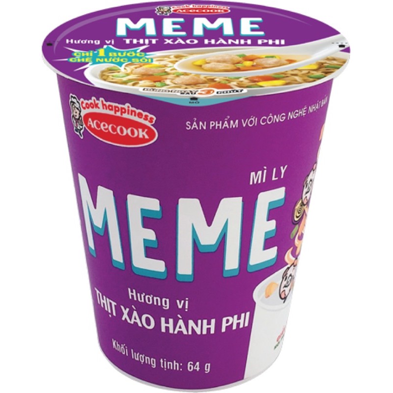 MÌ LY MEME HƯƠNG VỊ THỊT XÀO HÀNH PHI / GÀ CHUA CAY 64G nhiều topping sợi mì dai ngon tặng kèm đũa khi mua từ 3- Acecook | BigBuy360 - bigbuy360.vn