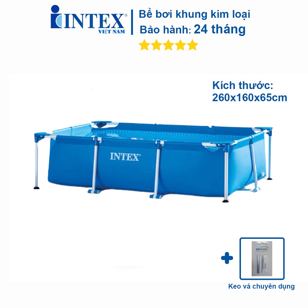 Bể bơi thành cao, khung kim loại chữ nhật, gấp gọn INTEX - Bể bơi cho bé, bể bơi kim loại, bể bơi di động