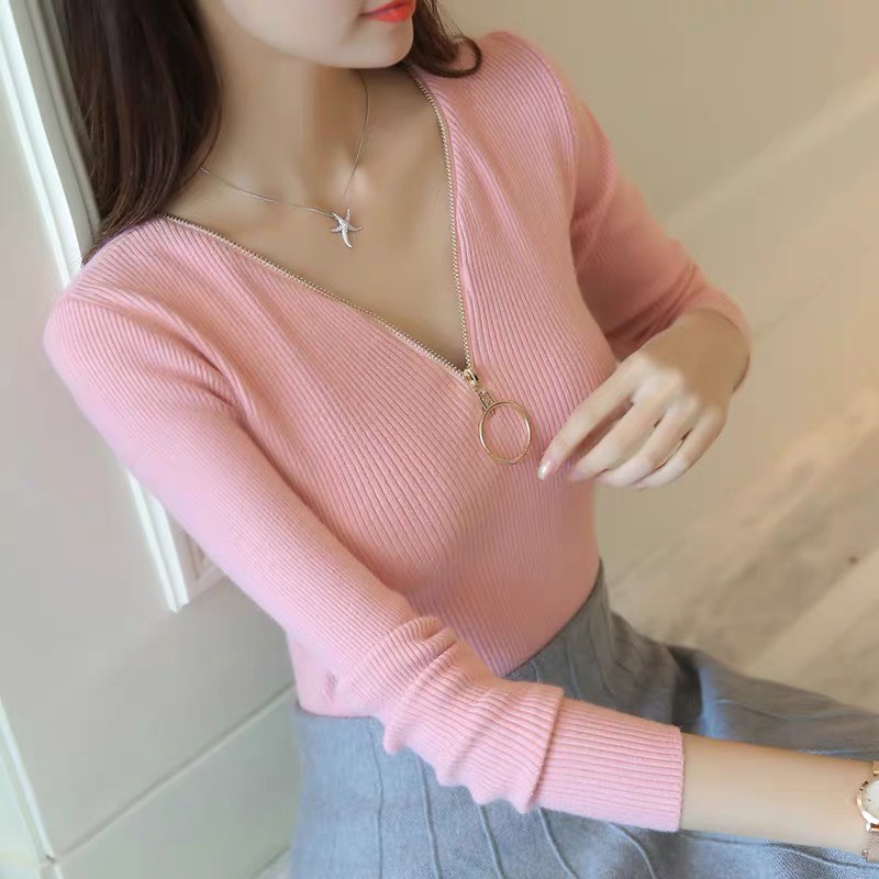 Áo len cổ khóa