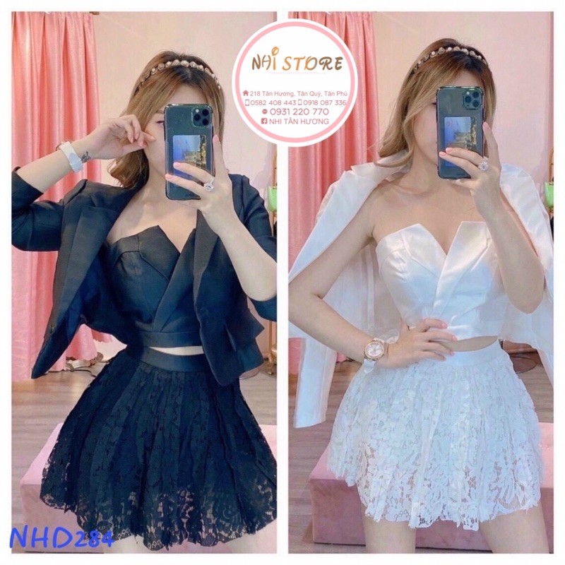 [FREESHIP 50K] Áo Croptop Cup Ngực Cổ Vest Kèm Áo Khoác Vest Tay Lửng Trẻ Trung Năng Động NHISTORE Freesize Dưới 58k