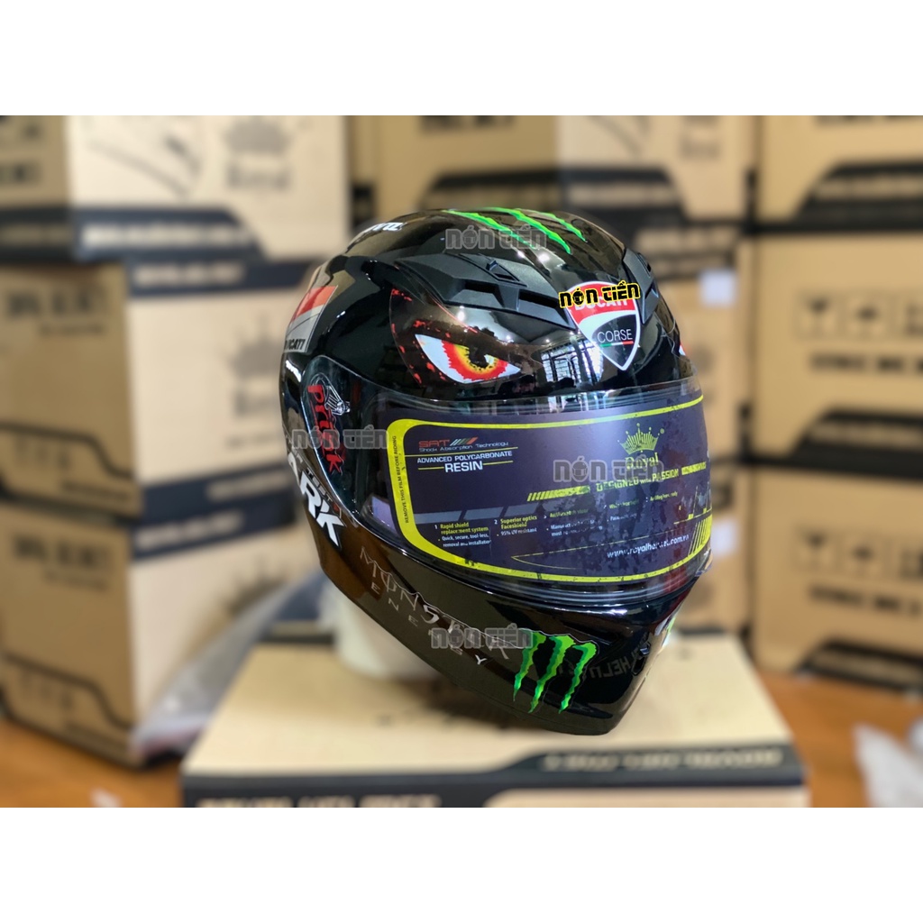 MŨ BẢO HIỂM FULLFACE 2 KÍNH MÀU DEN BÓNG LÊN TEM SHARK DUCATI