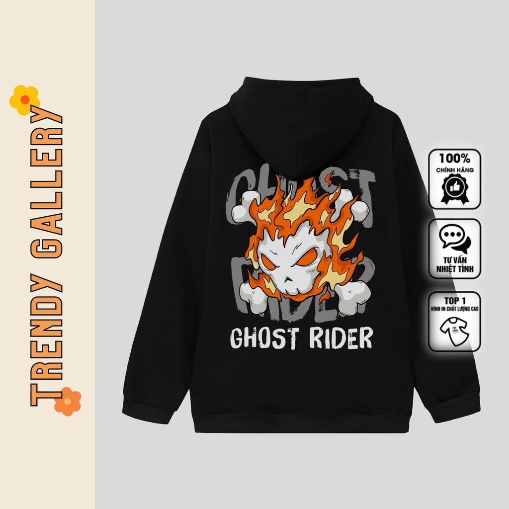 Áo Hoodie  Nam Nỉ Mỏng &quot;ghost Rider&quot; Trendy Gallery, Áo Hoodie Unisex Form Rộng In Hình Cool Ngầu Tv5079