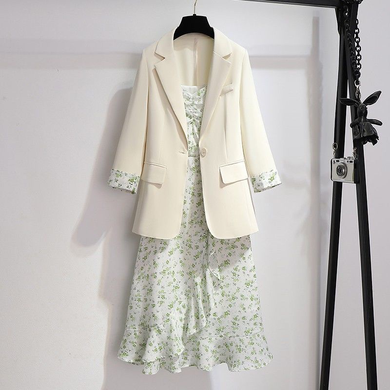 Bộ Áo Khoác Blazer + Đầm Hoa Dáng Rộng Thời Trang Xuân Hè 2022