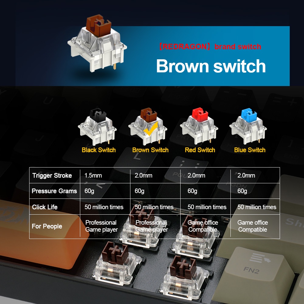 Bàn phím cơ máy tính Redragon Lakshmi K606 có dây cáp cổng USB 61 phím dành cho chơi game