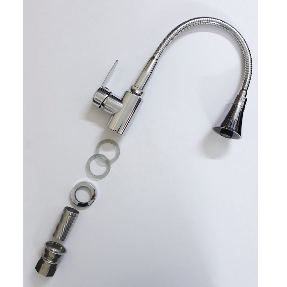 [ Hàng Mới Về ] Vòi rửa chén bát nóng lạnh inox màu bạc cao cấp loại cần mềm cổ bi xoay 360 độ, đầu vòi hình Nón