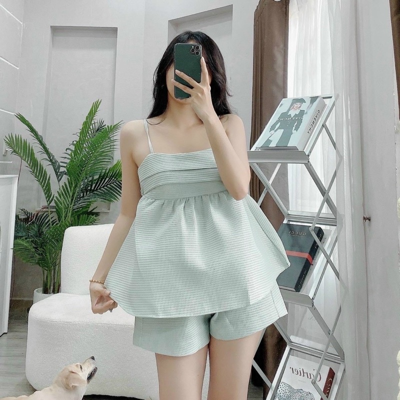 SET BBD XỐP NƠ LƯNG 2 DÂY + SHORT