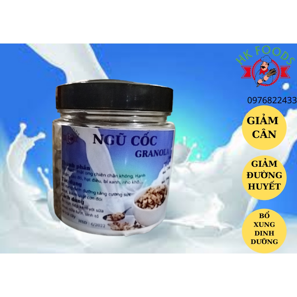 Ngũ cốc Granola YẾN MẠCH PHUN CHÂN KHÔNG MẬT ONG HŨ 500g -HKFoods- ăn vặt văn phòng