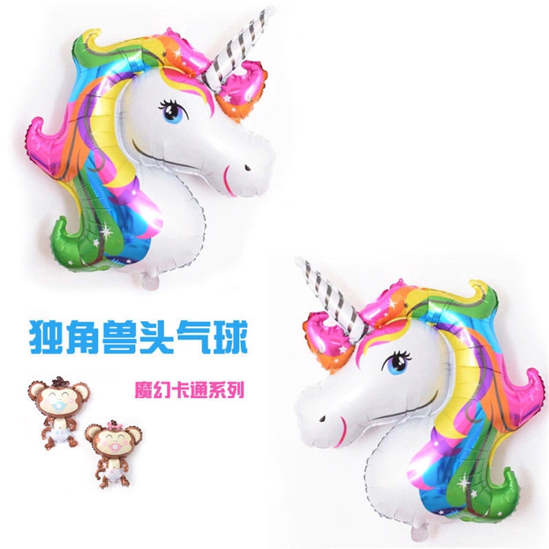 Set 2 bóng bay hình kỳ lân màu cầu vồng