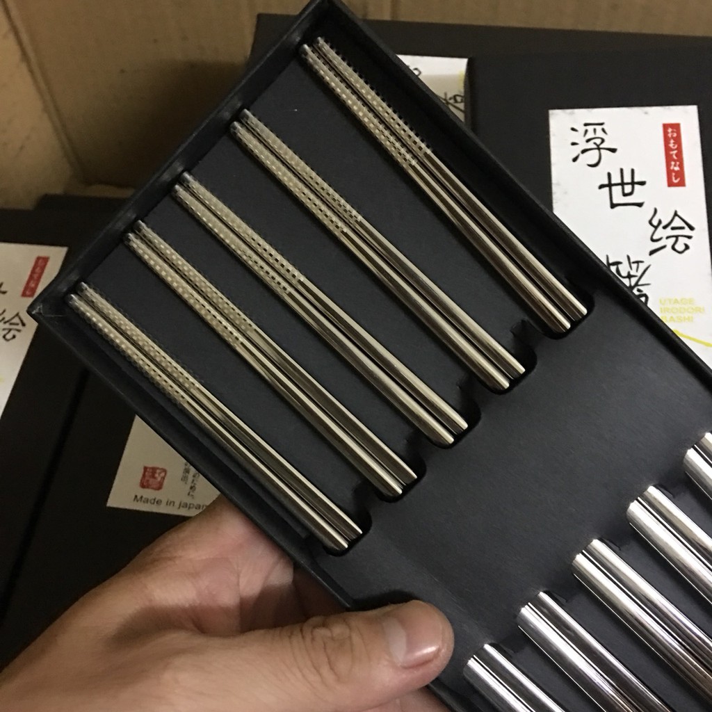 Bộ 5 đũa ăn Nhật Bản inox 304 mẫu trơn đặc ruột
