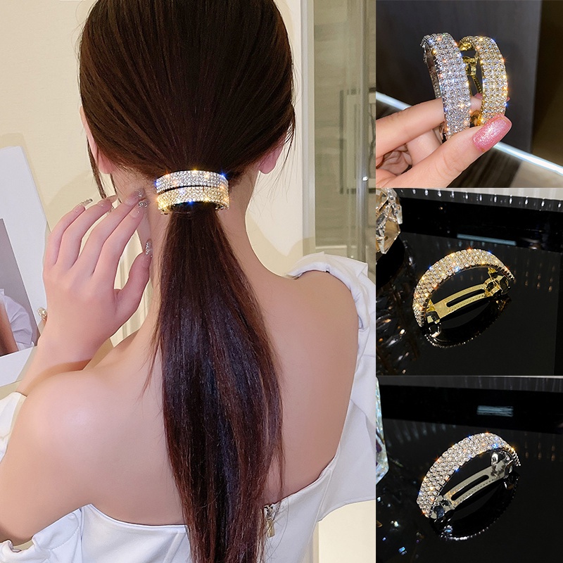 Kẹp tóc kim loại đính đá phong cách Hàn Quốc thời trang