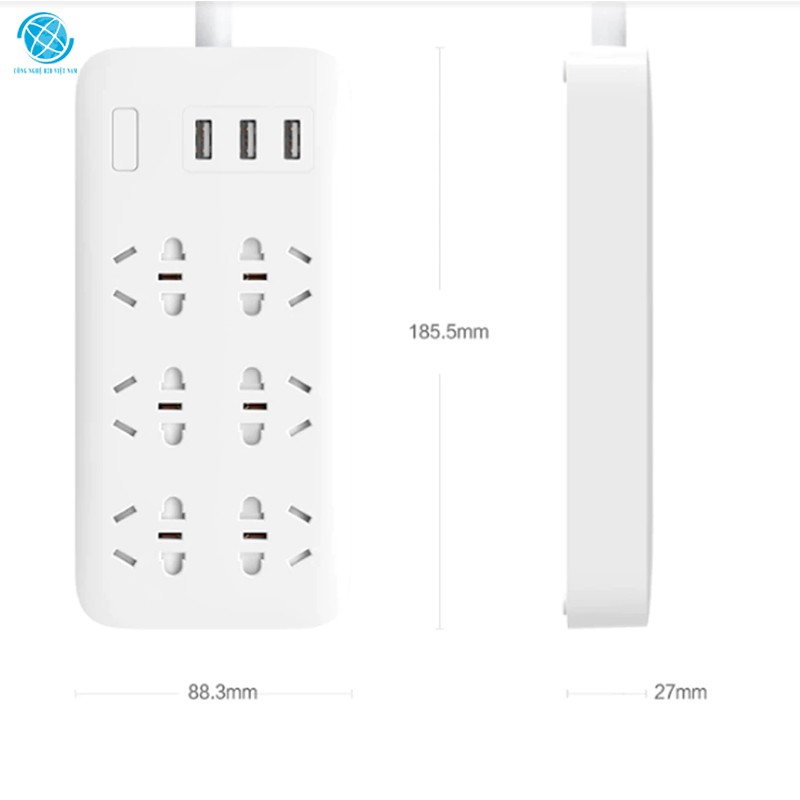 Ô cắm điện Xiaomi Mi Power Strip 6 cổng 3 usb - Ổ cắm điện Xiaomi hàng chính hãng