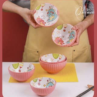 [LẺ] Bát ăn cơm in hình Khủng Long Hồng bằng gốm sứ cao cấp siêu đẹp và dễ thương