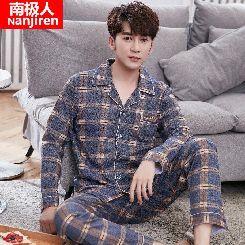 Bộ Đồ Ngủ Tay Dài Vải Cotton Kẻ Sọc Ca Rô Cỡ Lớn Thiết Kế Đơn Giản Cho Nam