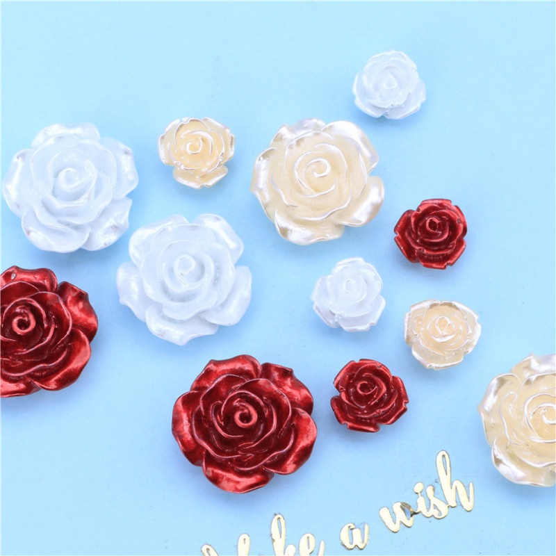 [Còn Hàng] Set 10 Phụ Kiện Trang Trí Ốp Điện Thoại Dạng Xịt Sơn Hình Hoa Ngọc Trai Resin Thủ Công Diy [Giao Hàng Nhanh]