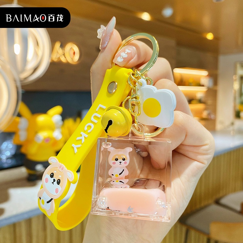 Móc Khóa cute hình vuông pha lê nhân vật hoạt hình đáng yêu, móc chìa khóa, móc túi sách thời trang