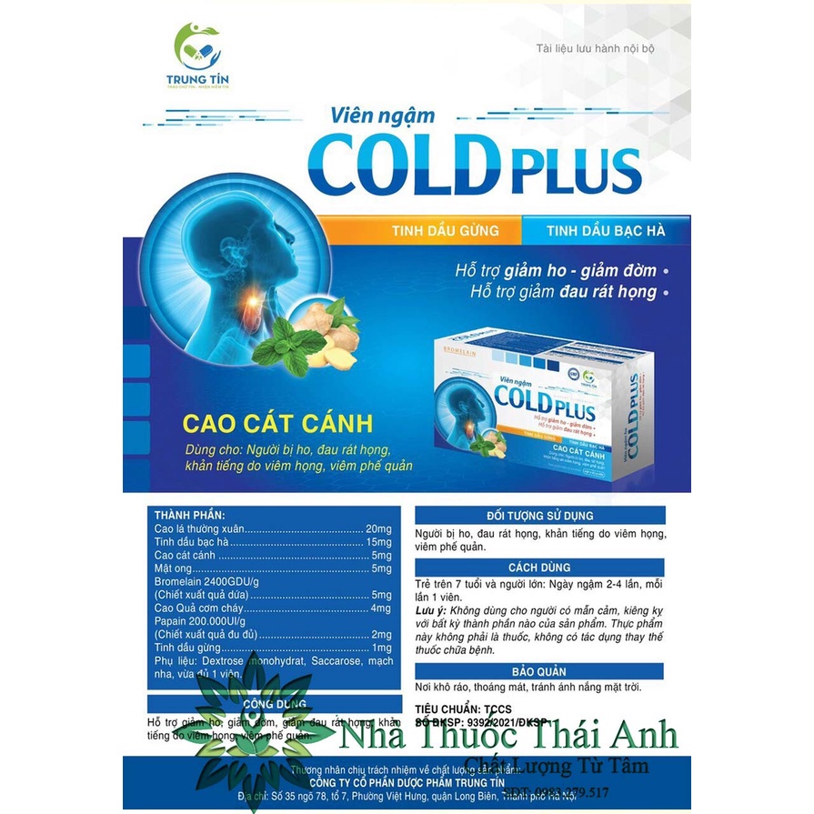 Viên Ngậm Ho Cold Plus Giảm Ho Giảm Đờm Giảm Đau Rát Họng
