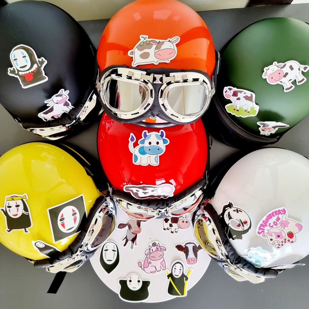 Mũ bảo hiểm phượt nửa đầu Amby Helmet trơn (có kính UV, kính phi công)