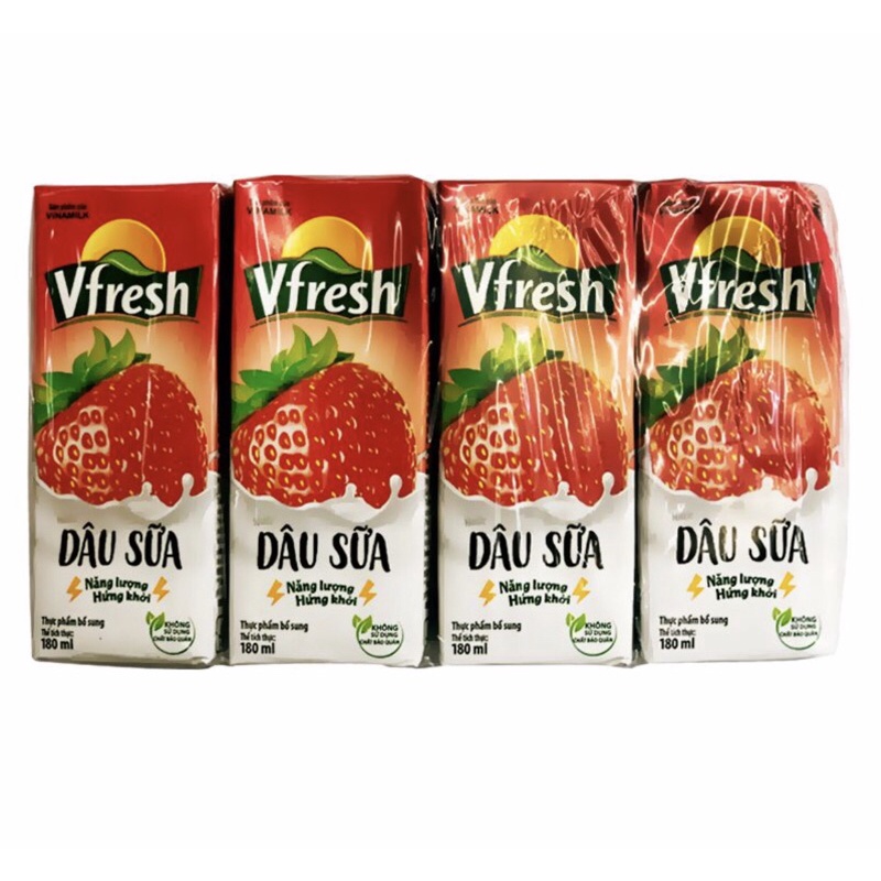 Nước Dâu Sữa Vfresh Hộp 180ML (Lốc 4)
