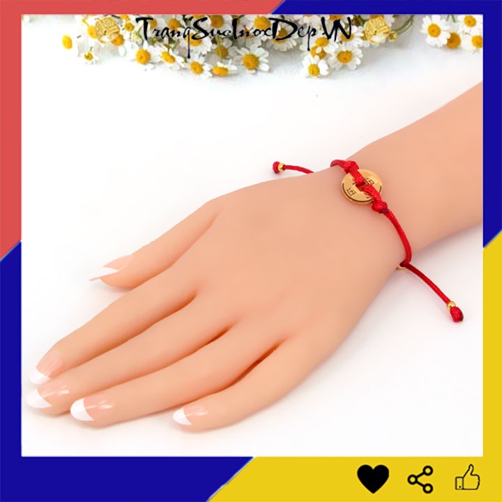 LẮC TAY TITAN CHỈ ĐỎ ĐỒNG XU MAY MẮN TA370 siêu dễ thương có nút rút
