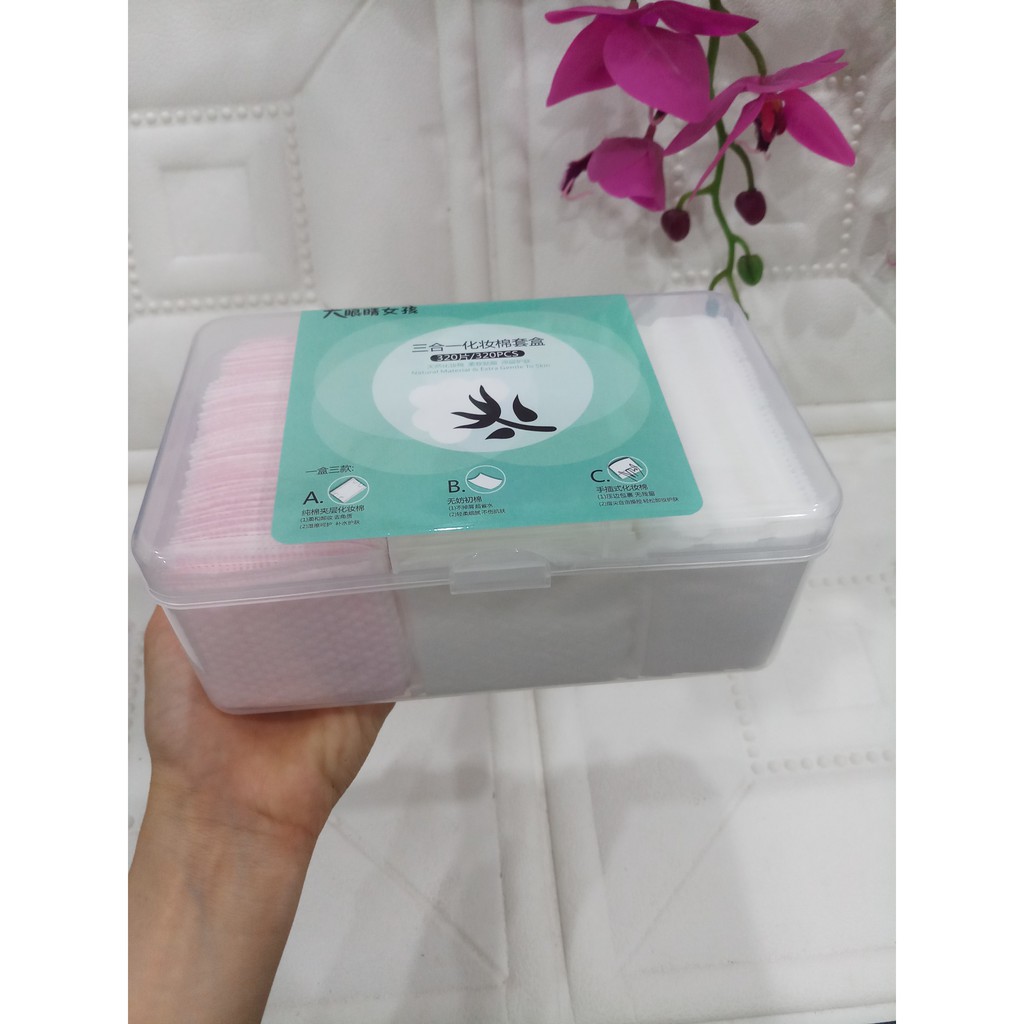 Hộp bông tẩy trang 320 miếng, 3in1 100%cotton siêu mềm mịn siêu sịn sò