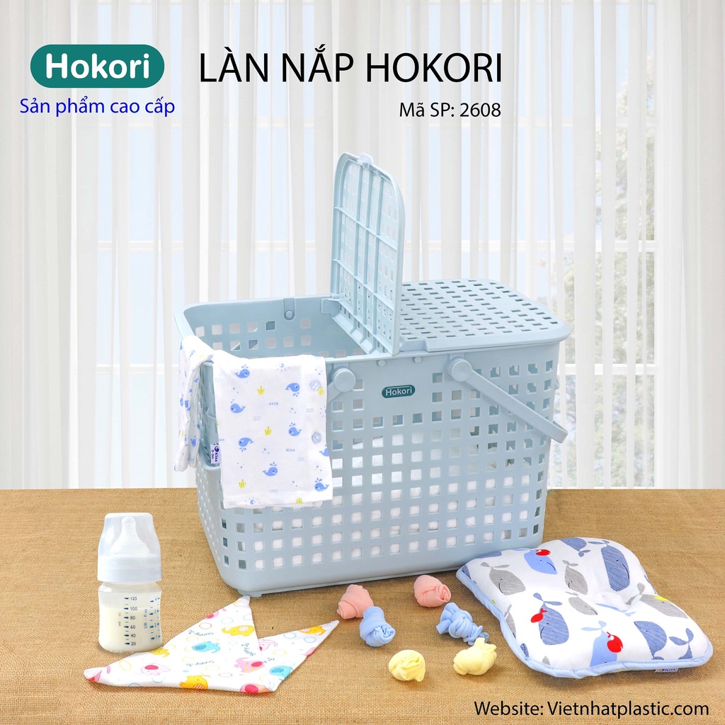 Làn Hokori 2608 VIỆT NHẬT đựng quần áo, đựng đồ đi sinh có nắp nhựa