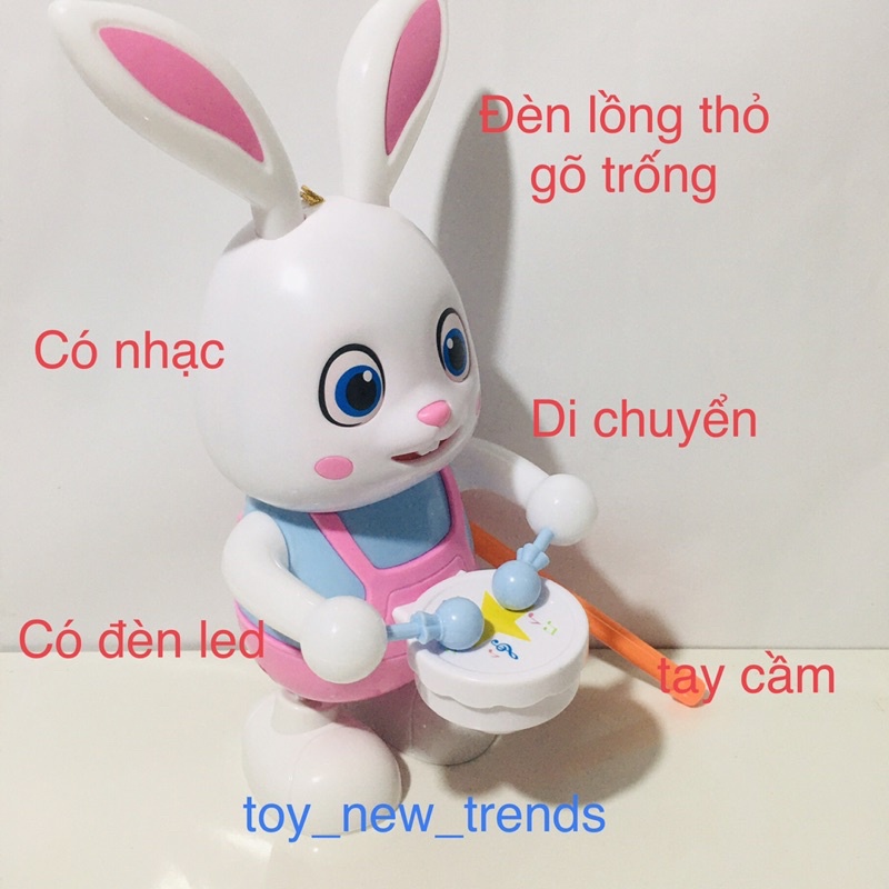 Lồng đèn trung thu, thỏ gõ trống, có đèn led, nhạc, có bánh xe chuyển, chạy pin con thỏ