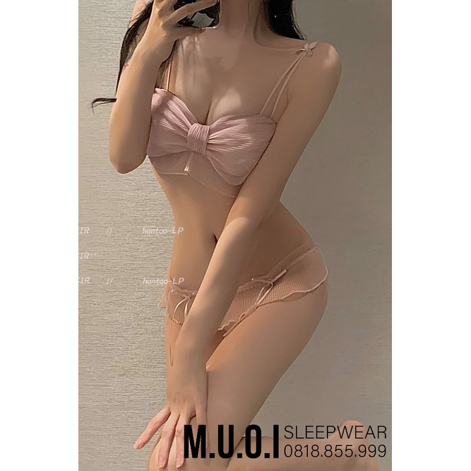 Bộ Đồ Lót, Áo Ngực Ren Sexy nơ voan hot hit mút đẩy ngực hàng Quảng Châu MUỐI SLEEPWEAR B09 - Hàng có sẵn( video)