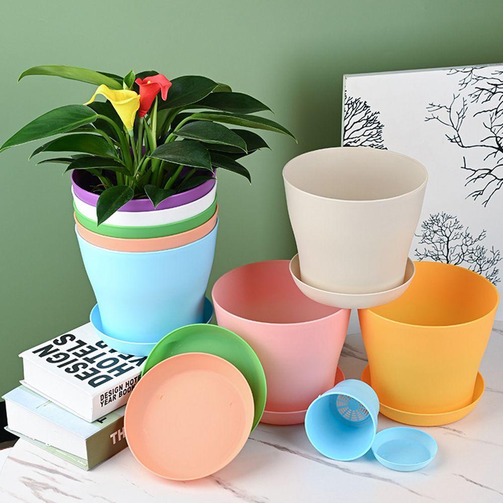 LEISURE Chậu Hoa Bằng Nhựa Resin Có Khay Dùng Trang Trí Ban Công / Sân Vườn