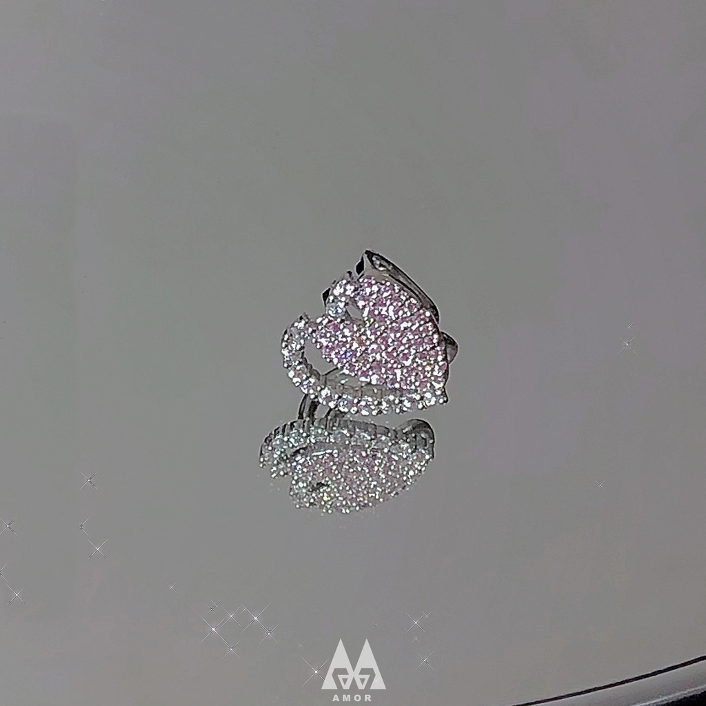 Khuyên Kẹp Vành Tai Đính Đá zircon Hình Trái Tim Không Cần Lỗ Tai Dạng Tua Rua Cao Cấp niche Cho Nữ