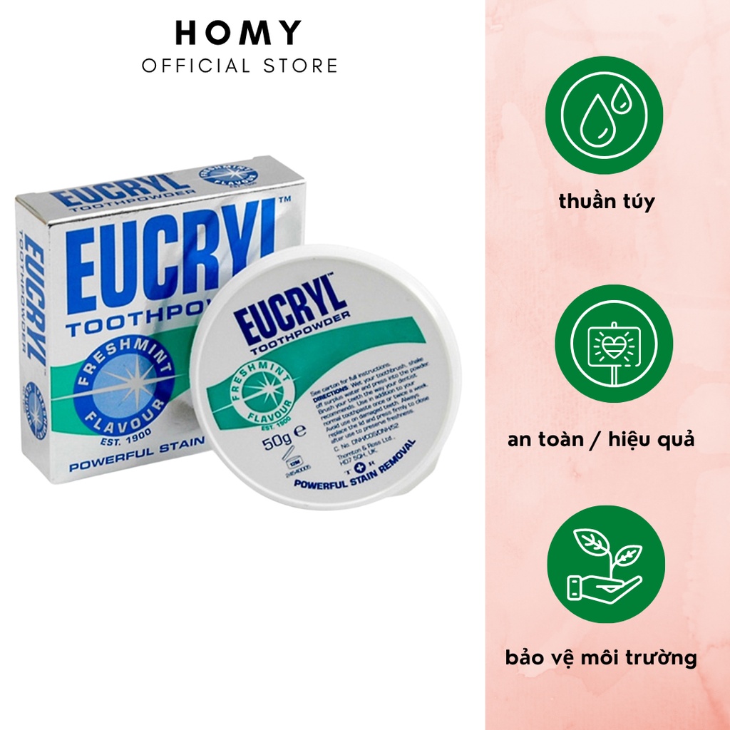 Bột đánh trắng răng eucryl làm sạch mảng bám trên răng