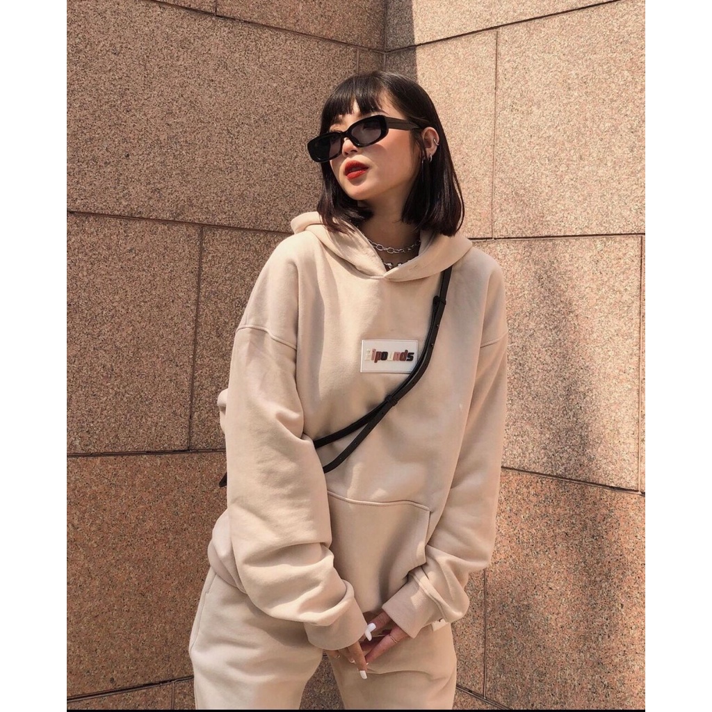 Set Áo Hoodie Quần Nỉ Nữ Màu Be Form Rộng Chất Vải Dày Dặn Ấm, Set Áo Quần Hoodie Oversize