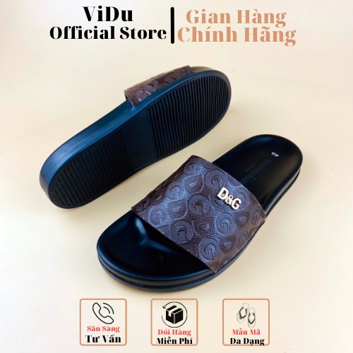 Dép nam thời trang D&amp;G ViDu 8701 màu nâu đen, logo nổi sành điệu, cá tính, êm ái, nhẹ nhàng