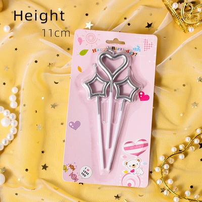 Set 3 nến tim + sao bạc - Phụ kiện trang trí bánh sinh nhật