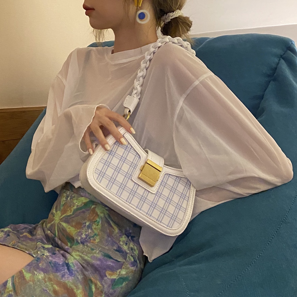 Ielgy Túi Xách Đeo Dưới Cánh Tay Họa Tiết Ca Rô Thời Trang Niche