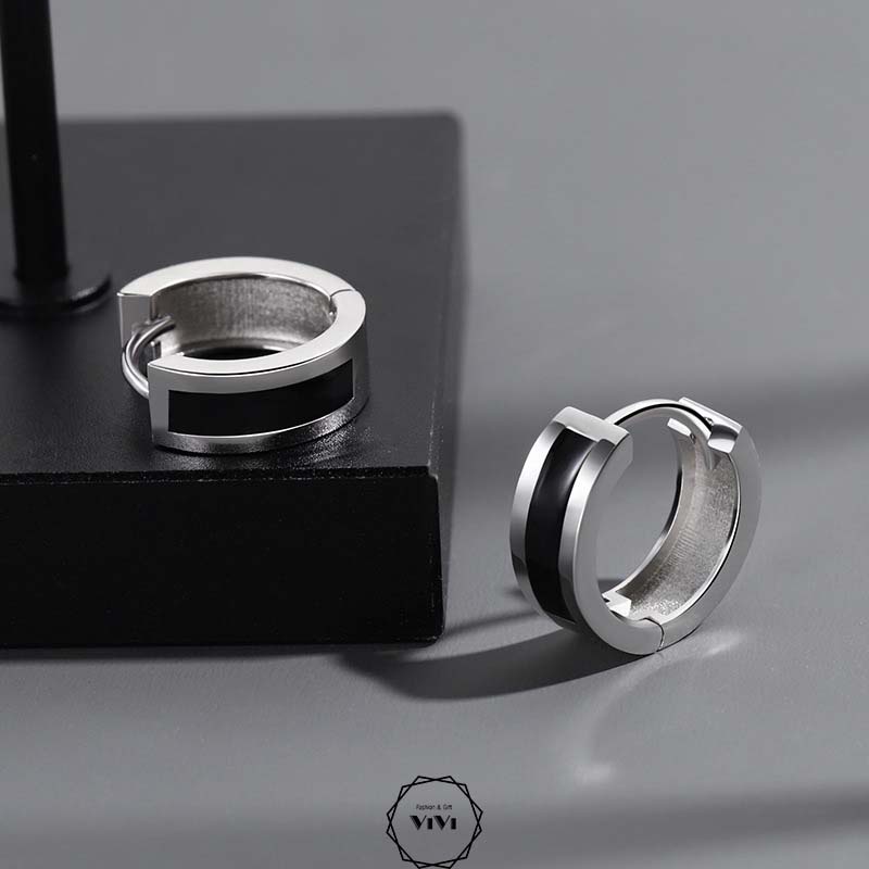 Bông tai bạc nam kiểu tròn phong cách Classic – khuyên tai bạc ViVi_Gift