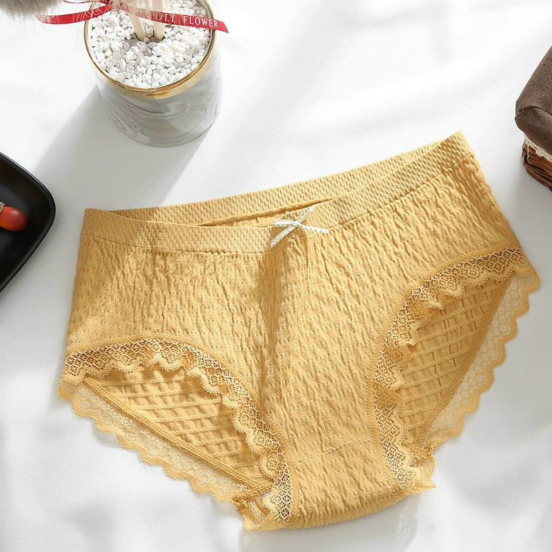 Quần lót nữ cotton viền ren, quần lót nhăn thông hơi dệt kim siêu co giãn kháng khuẩn ❤️