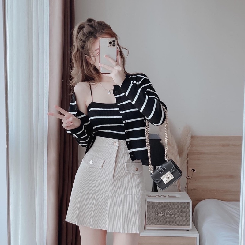 Chân váy xếp ly tenins chữ a ngắn kiểu chất nhung tăm có quần lót trong thời trang công sở nữ tính Mã QK888