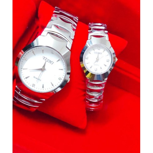 Đồng Hồ Cặp Đôi Nam Nữ Dây Kim Loại Yishi Mạ Bạc Thòi Trang Cực Đẹp - Hazo