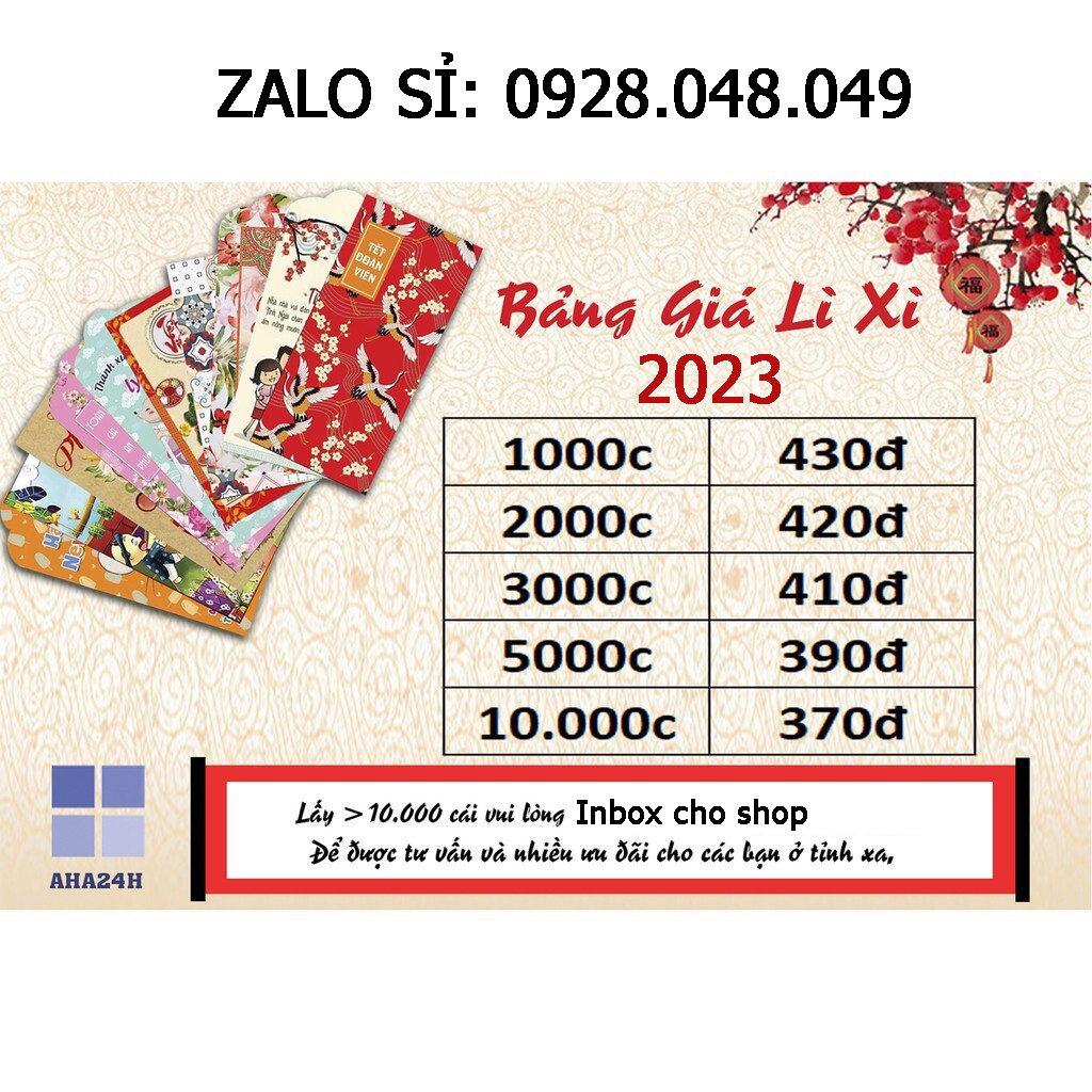 Set 100 Bao lì xì tết 2023 xuân quý mão nhiều màu đỏ xi măng đẹp giá sỉ