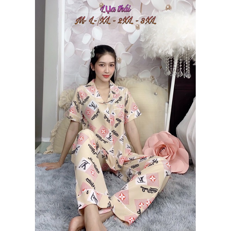 Bộ pijama lụa quần dài tay ngắn | BigBuy360 - bigbuy360.vn