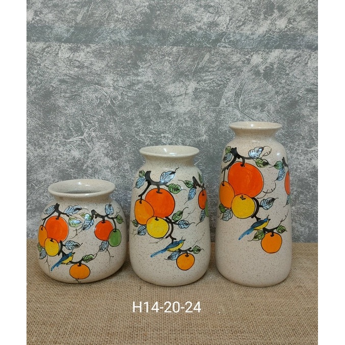 Bộ 3 Lọ hoa gốm sứ vẽ tay men lạnh - Bát Tràng | Thaonghiceramics