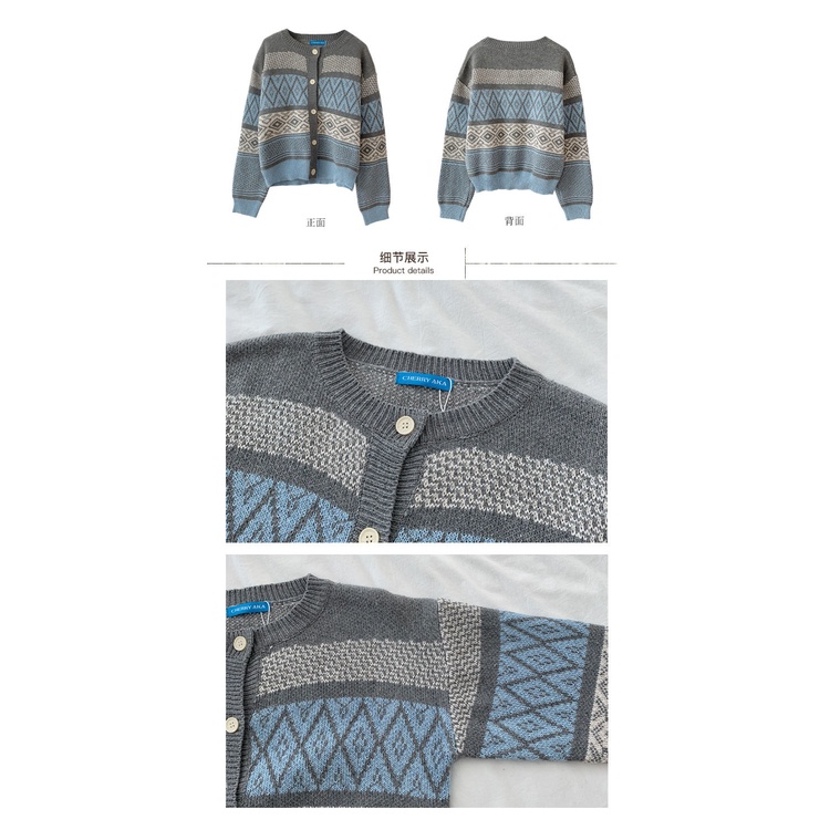 Áo khoác cardigan dệt kim tay dài màu sắc retro phong cách Hàn Quốc cho nữ