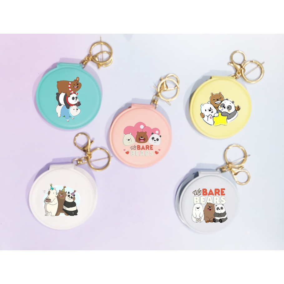 Gương 3 anh em gấu 2 mặt GIK5 móc khoá gương in hình bare bear
