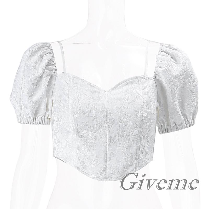 Áo Croptop Tay Phồng Ngắn Cổ Buộc Dây Thời Trang Cho Nữ