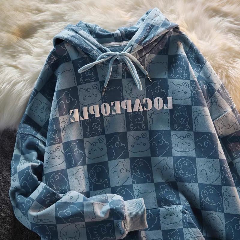 Áo hoodie mỏng in họa tiết caro dễ thương theo phong cách hip hop dành cho nữ