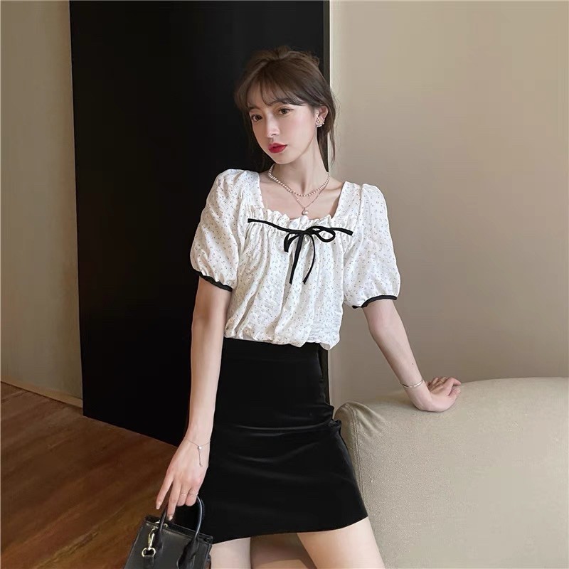 ÁO KIỂU HOA NHÍ CỔ VUÔNG MÙA HÈ CHO NỮ